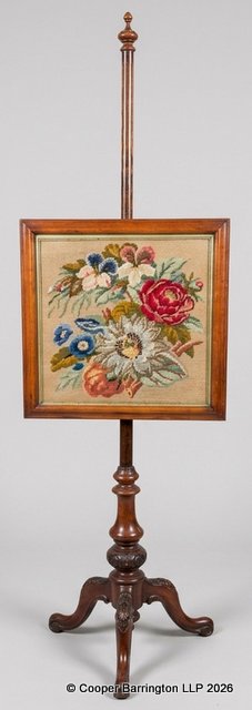 Regency Carved Mahogany Pole Screen. Early 19th Century.