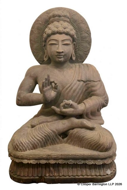 Antique Hand Carved Wood Vairocana Buddah Rendered in the Gandhara Style. India. Circa: Late 19th century. Height 60 cm. Antique Hand Carved Wood Vairocana Buddah Rendered in the Gandhara Style. India. Circa: Late 19th century. Height 60 cm.