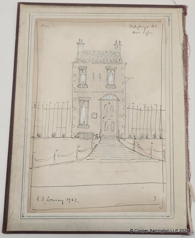 Laurence Stephen Lowry, RA (1887-1976)  Pen, Ink,Chalk on Paper, House Stalybridge Road (Mrs Pugh ?)