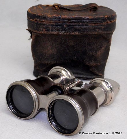 French Chevalier Style Silver Plated Field Glasses with Eye Pieces and Case.  Early 1900s.