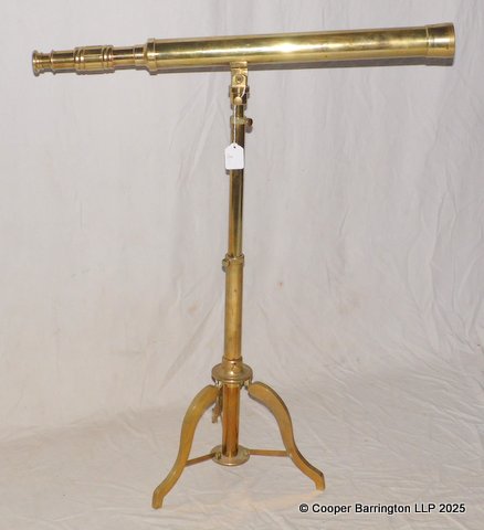English Brass Telescope on Tripod Stand . 20th Century.    Adjustable Height 60 to 130 cm.