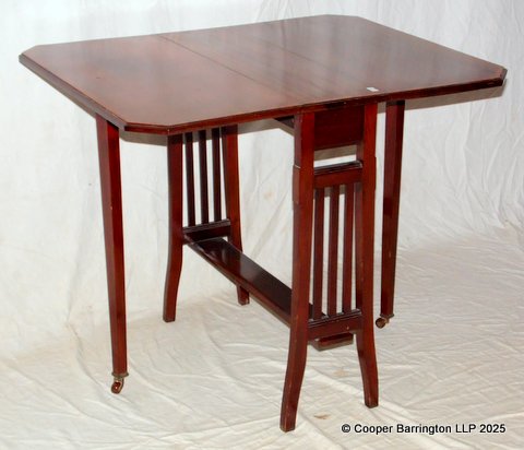 Antique Edwardian Mahogany Inlaid Drop Leaf Sutherland Table.  Early 1900. Height 24 in. Width 24 in.  Length 7.5 to 30 inches.
