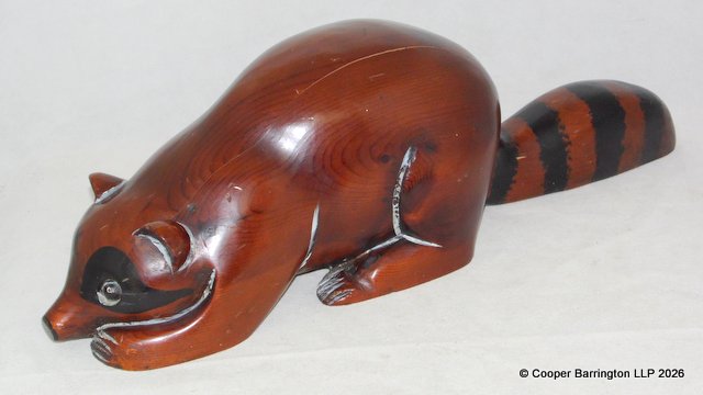 Vintage Folk Art Carved Wood Racoon by Sarreid Ltd. Length 56 cm