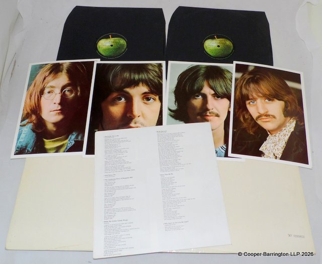 The Beatles - White Album 1968 UK Mono LP Toploader,  Apple PMC 7067/8. Complete Vinyl, Black Sleeves, Poster / Lyric Sheet and 4 Picture Card all in VG Condition. Sleeve Spine with slight split Serial 0299852, Matrix Numbers XEX 709-1, 710-1, 711-1, 712-1.